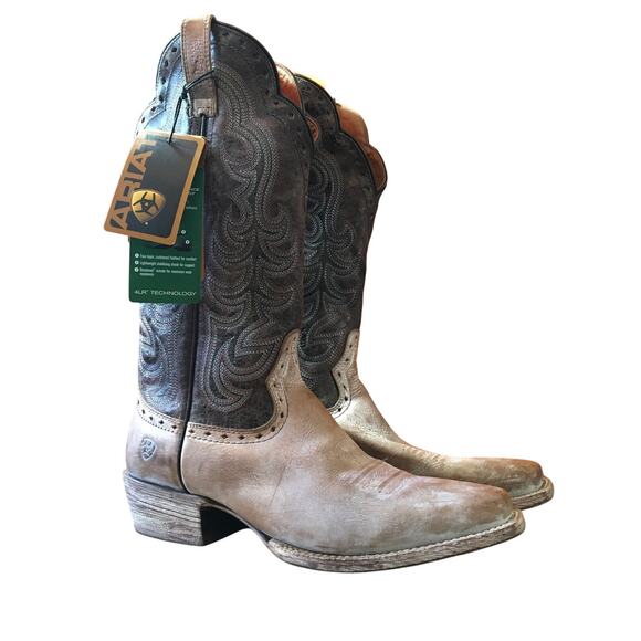 Ariat Womens 9 B Good Times Square Toe Cowboy Boot Tan Distressed 10014165 NWT - Picture 1 of 15